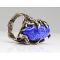 inel modernist " Bijoux D'art ", din bronz argintat. lapis lazuli. Danemarca anii '60